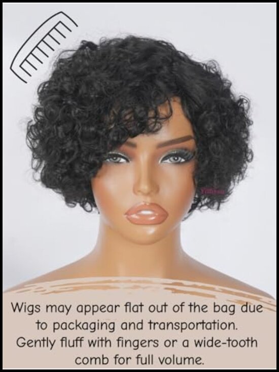 100% Human Hair Short Curly Pixie Cut Glueless Wig for Women Wear and Go